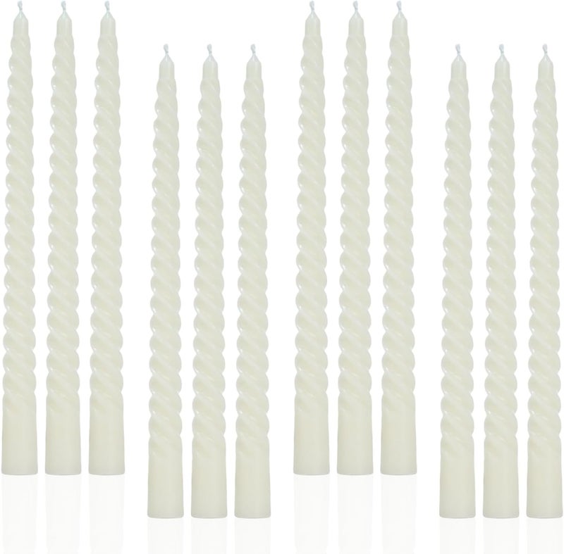 LPUSA Ivory Tall Taper Candles Spiral Candle Sticks,Unscented Pastel Candle for Holiday,Wedding and Home Decoration,10inch,12 Pack(E-Ivory) - Image 1